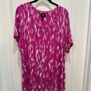 JM Collection Short Sleeve Pink Patterned Women's Top Size 2X NWOT